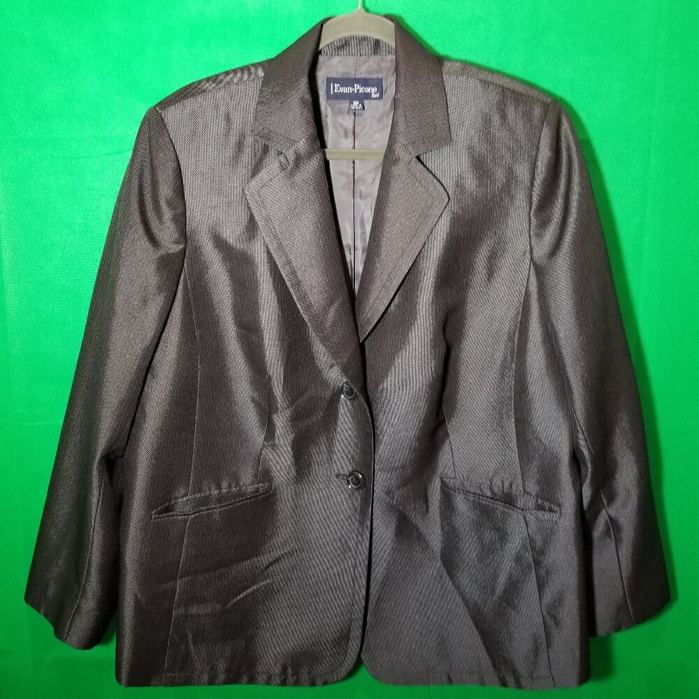 Evan-Picone Suit Blazer Jacket Shiny Black Single Breasted Womens Plus‎ Size 18W